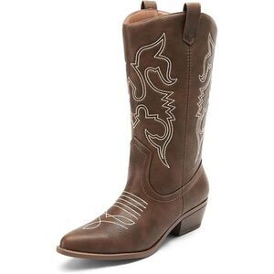 Women Brown Pointed Toe Faux Leather Mid-Calf Classic Comfort Casual Boots